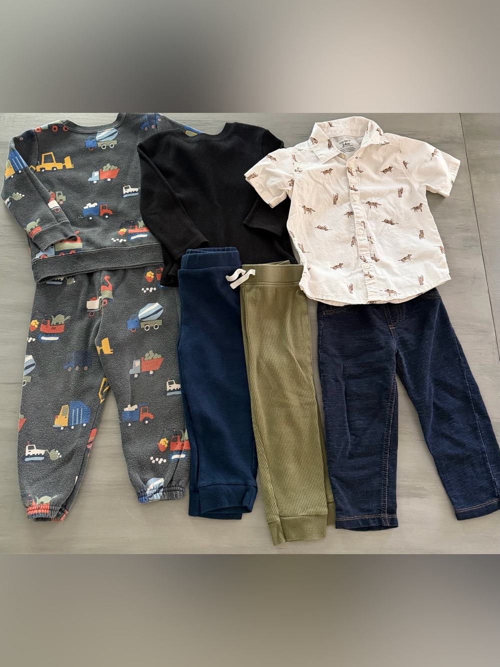 Boys 24 Month Fall/Winter 7 Piece Bundle- Construction, Dogs, Thermal, Denim